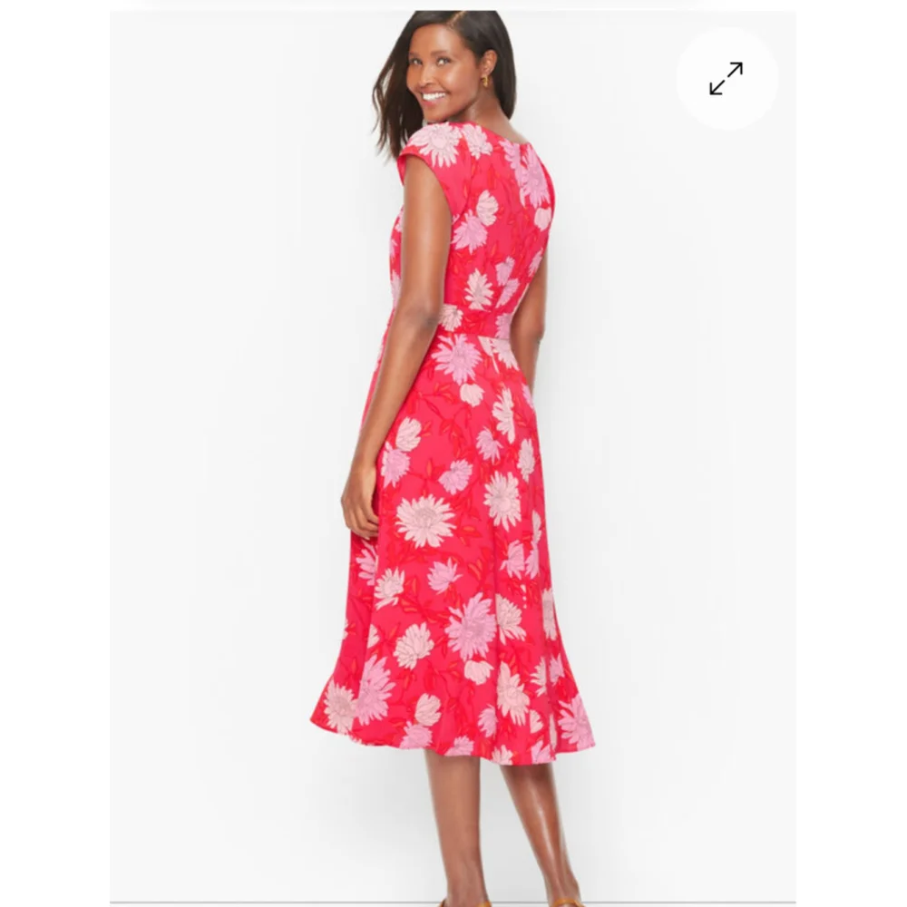 Talbots Pink Belted Midi Chrysanthemum Shirt Dress Size 2 Petite